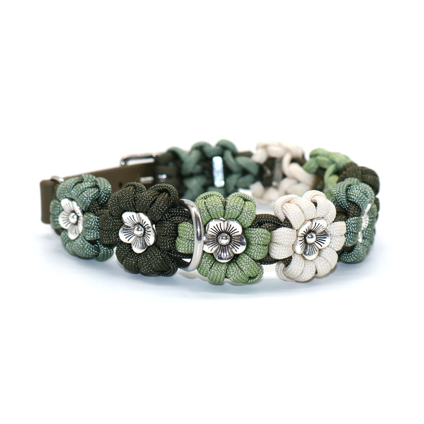 Blumen Halsband *Guacamole & Oliv & Foggy grün & Creme*