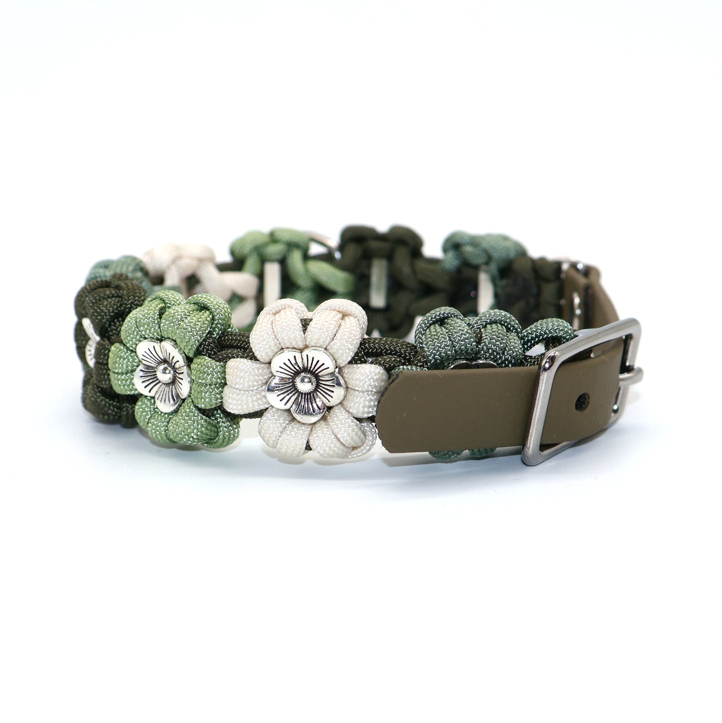Blumen Halsband *Guacamole & Oliv & Foggy grün & Creme*