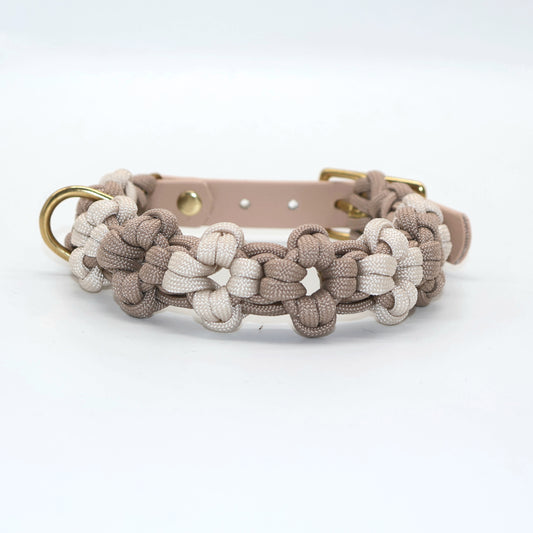 Mini Blumen Paracord Halsband *Beige (Gold)* 22-31cm