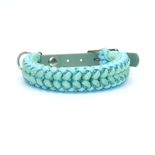 Halsband Paracord *Mint-Pastellblau Glitzer* für einen Halsumfang: 26-30cm