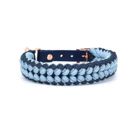 Paracord Halsband geflochten *Navyblau & Eisblau & Hellblau Glitzer*