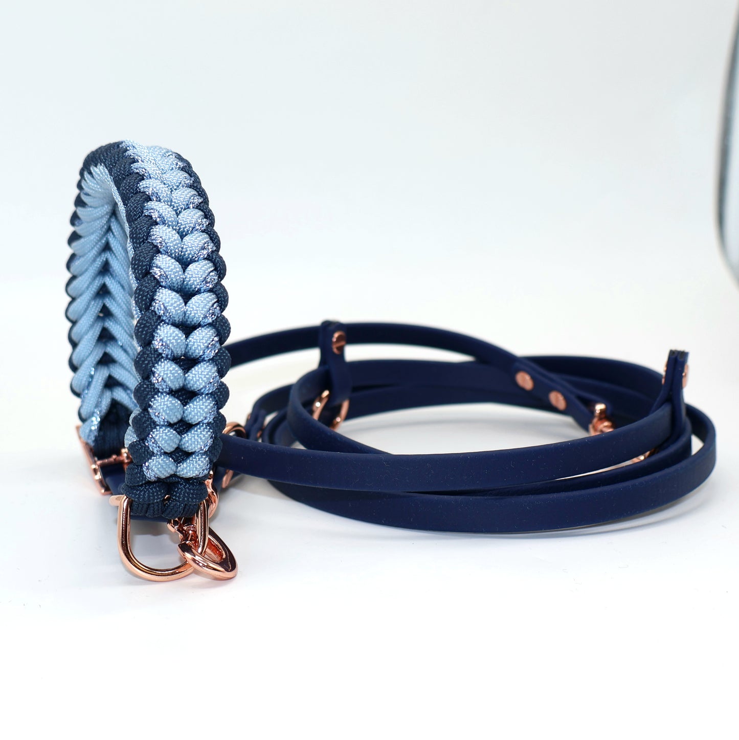Paracord Halsband geflochten *Navyblau & Eisblau & Hellblau Glitzer*