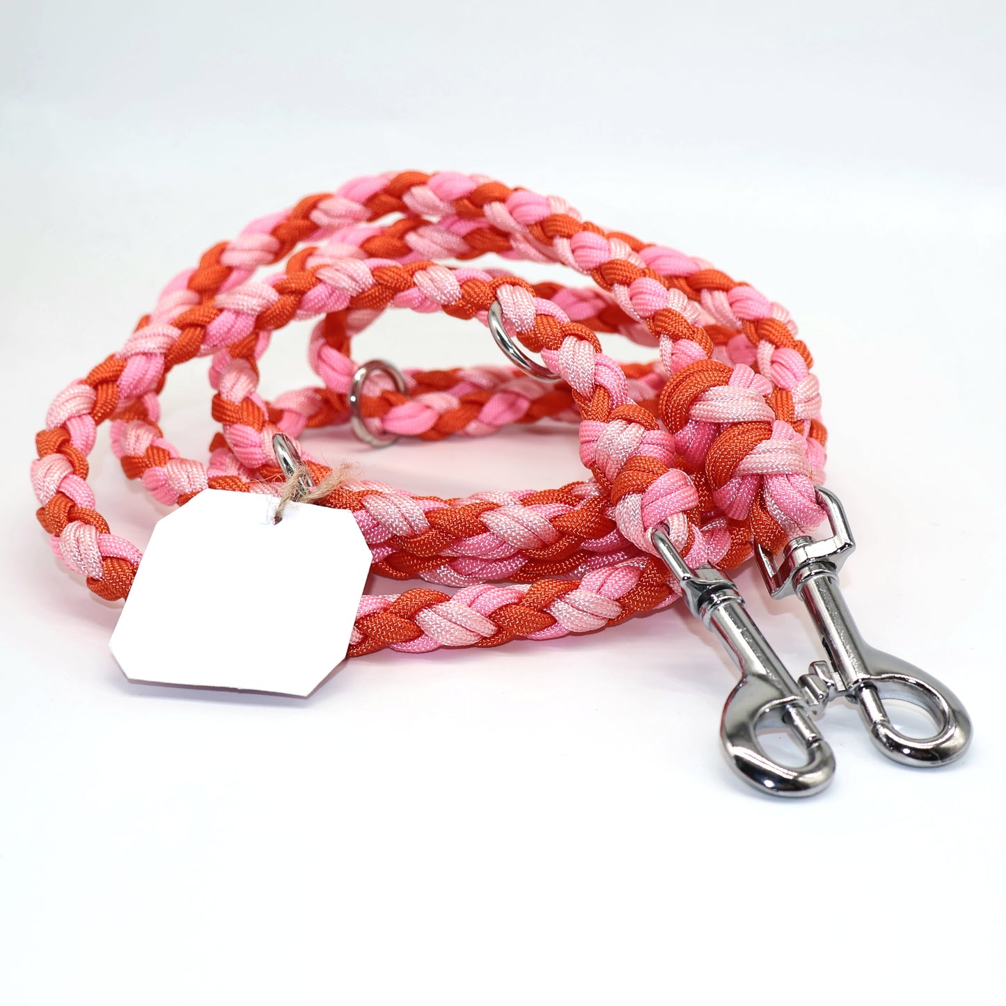 2,2m (mittlere Stärke) Handgeflochtene Paracord Leine *Rosa & Orangex2* für kleine/mittlere Hunde