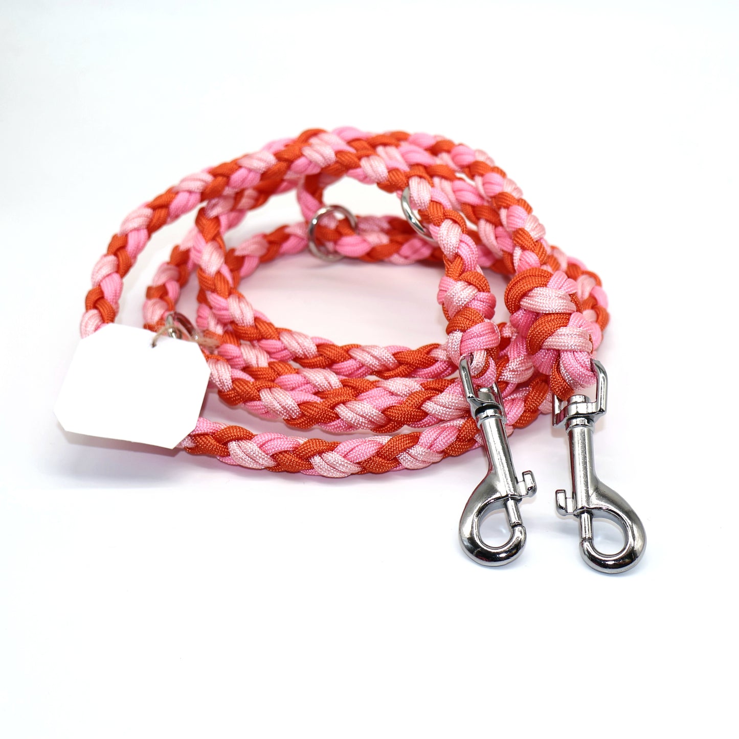 2,2m (mittlere Stärke) Handgeflochtene Paracord Leine *Rosa & Orangex2* für kleine/mittlere Hunde