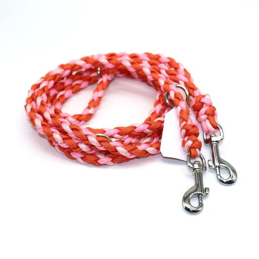 2,2m (dünne Stärke) Handgeflochtene Paracord Leine *Rosa & Orangex2* für kleine Hunde