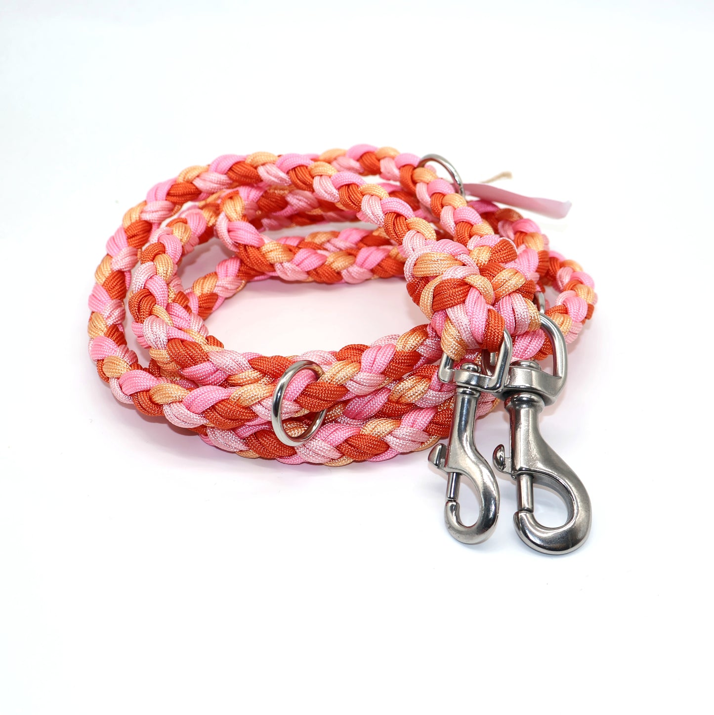 2,2m Handgeflochtene Paracord Leine (dick geflochten) *Rosa & Orange*