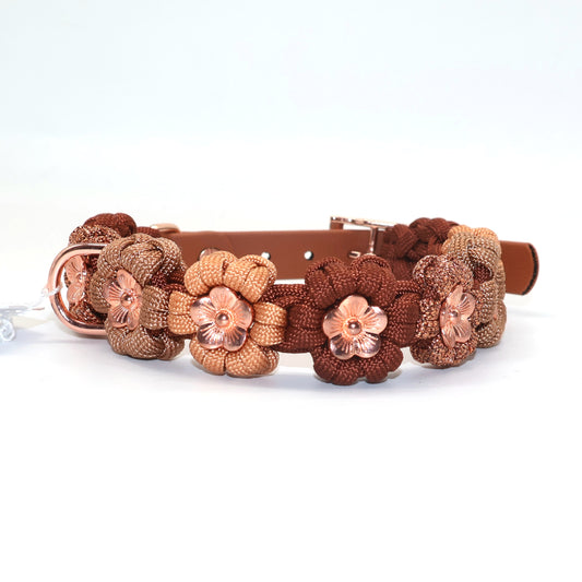 Blumen Halsband *Hellbraun, Rost, Kupfer, Bronze Glitzer* 27-32,5cm