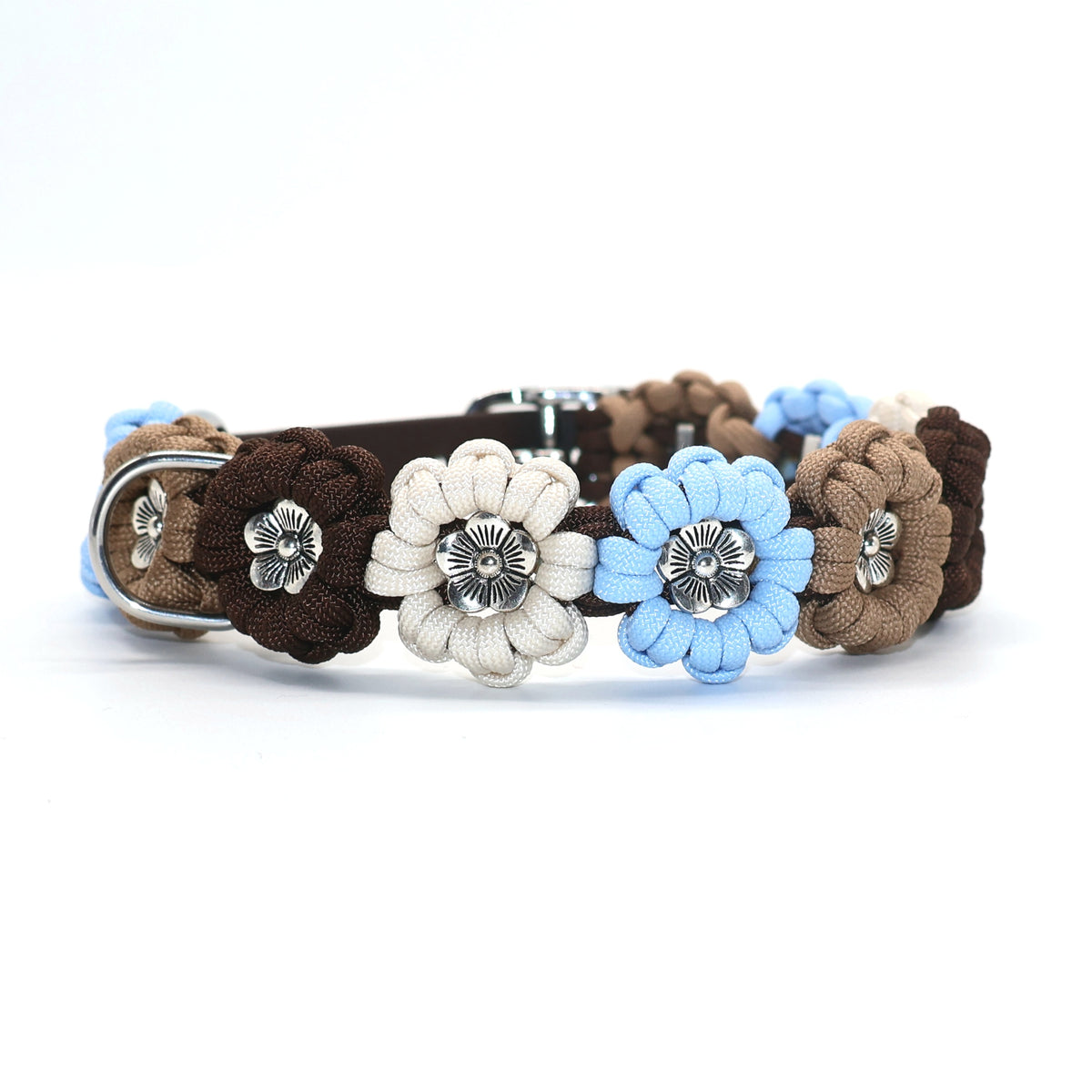 Blumen Halsband *Polarblau & Nuss & Creme & Cappuccino*