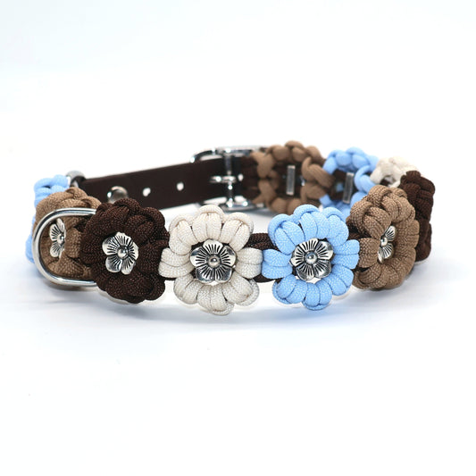 Blumen Halsband *Polarblau & Nuss & Creme & Cappuccino*