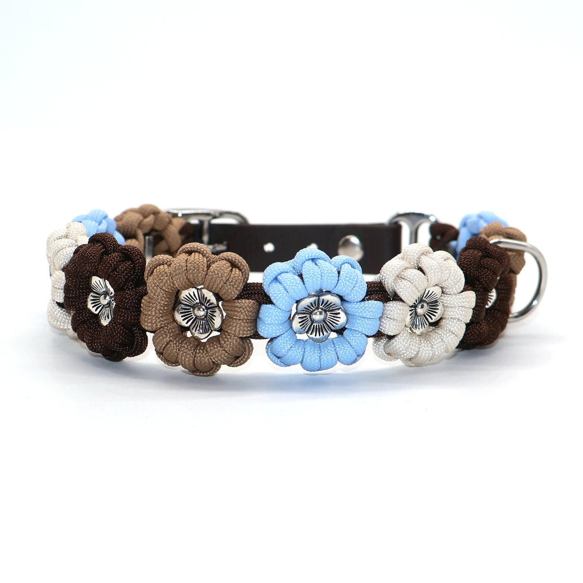 Blumen Halsband *Polarblau & Nuss & Creme & Cappuccino*
