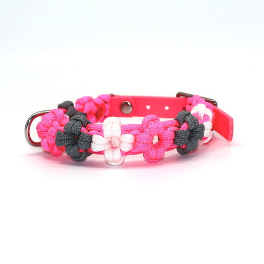 Mini Blumen Halsband *Neon Pink & Grau & Weiß*