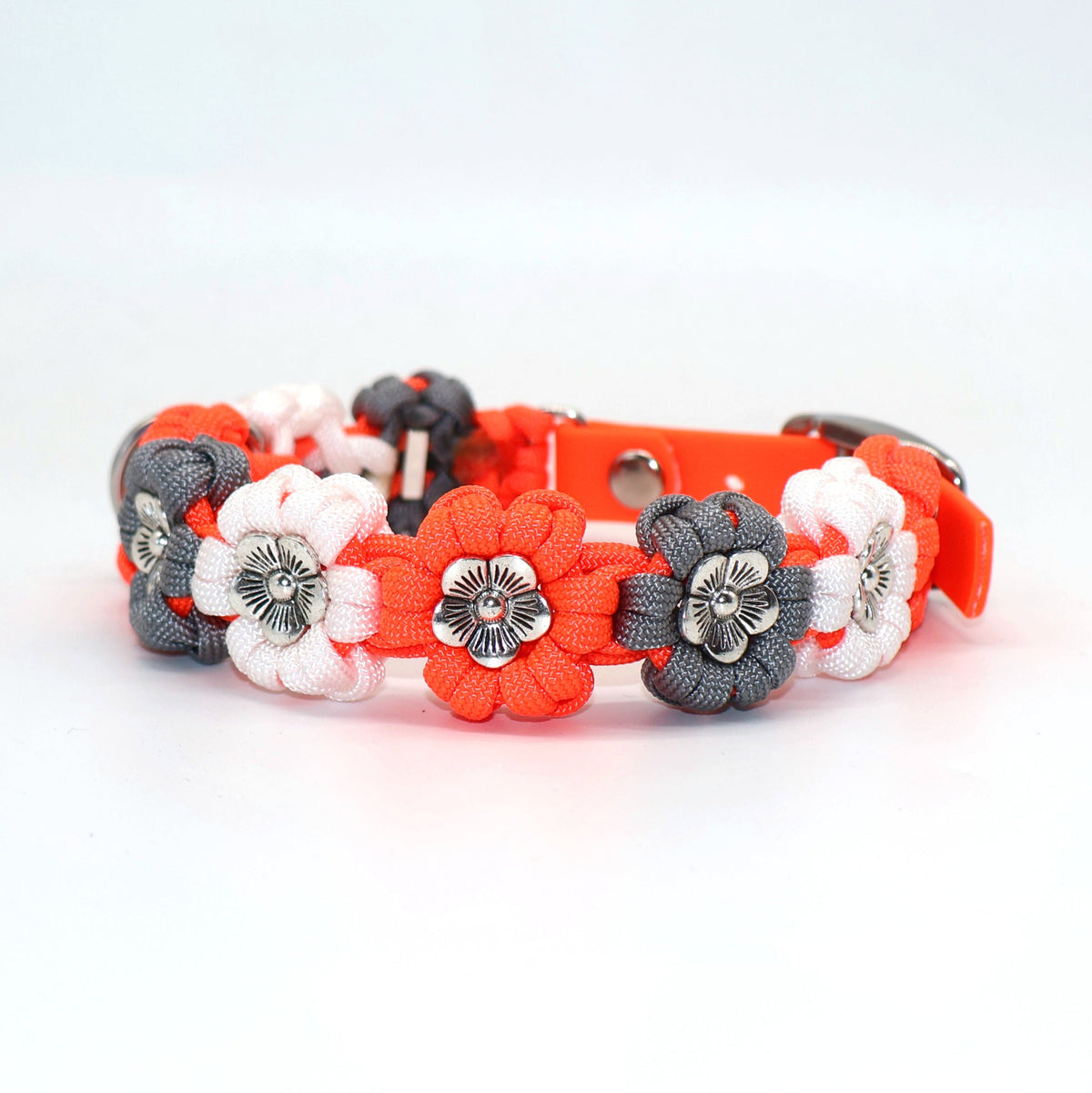 Blumen Halsband *Neon Orange & Grau & Weiß*