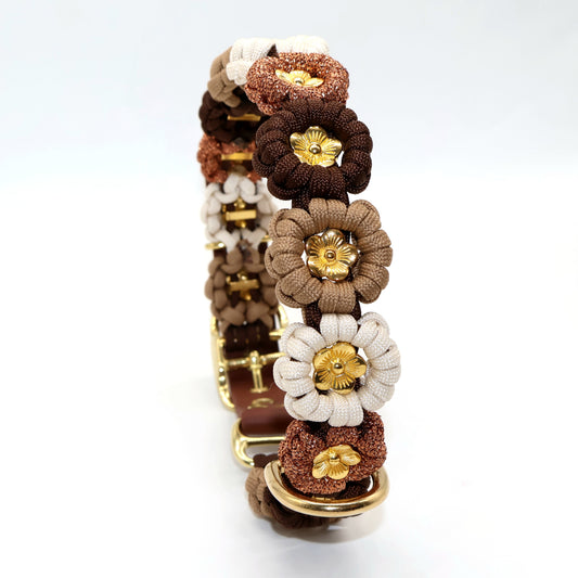 Flower Necklace *Brown &amp; Cream &amp; Glitter*