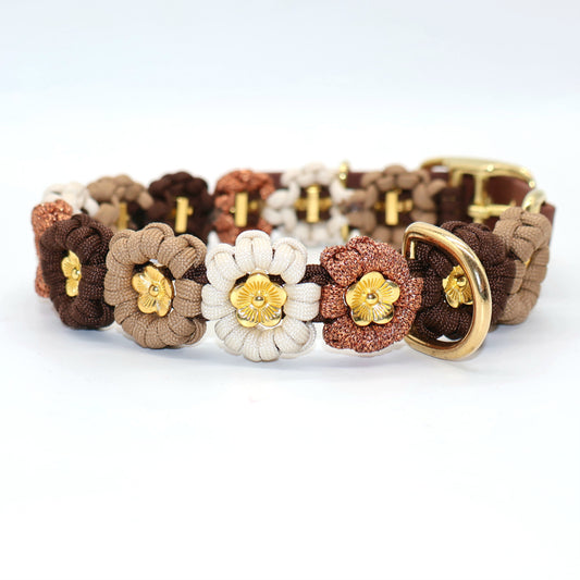 Blumen Halsband *Nuss Braun & Creme & Glitzer*