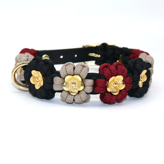 Blumen Halsband *Schwarz-Burgunder-Tan*