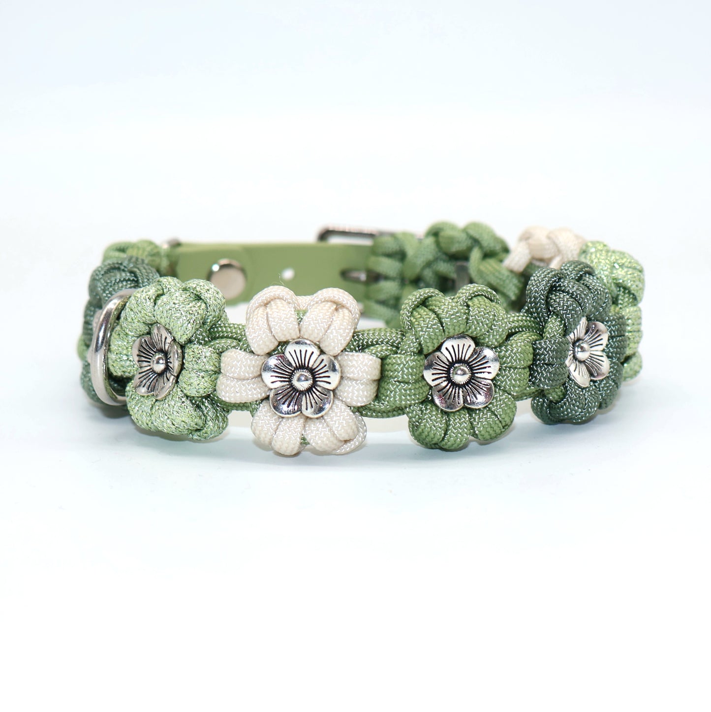 Blumen Halsband *Guacamole Glitzer & Foggy grün & Creme*