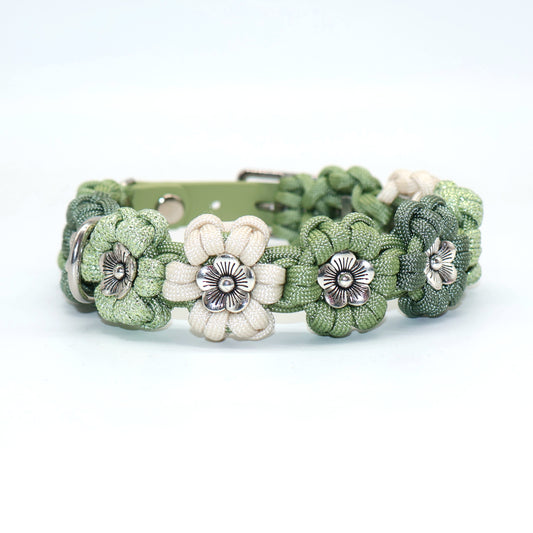 Blumen Halsband *Guacamole Glitzer & Foggy grün & Creme*
