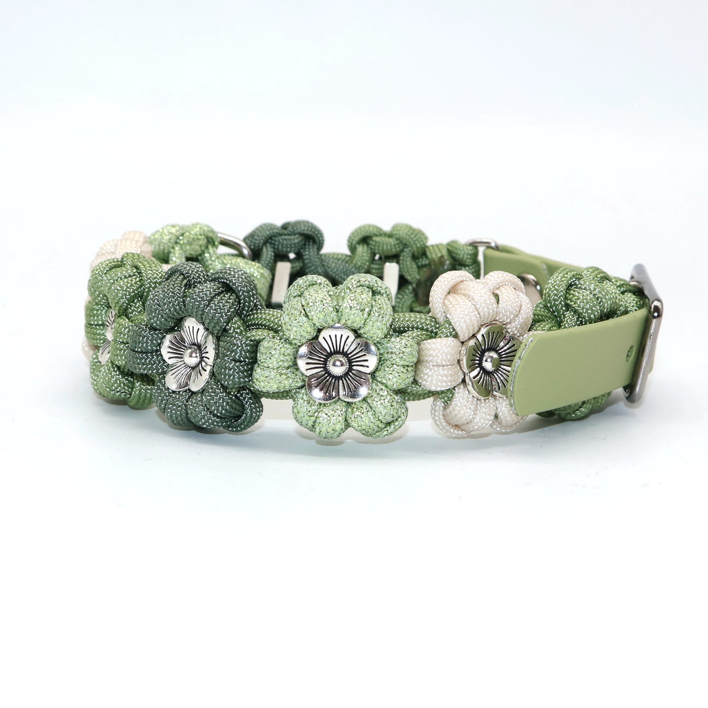 Blumen Halsband *Guacamole Glitzer & Foggy grün & Creme*