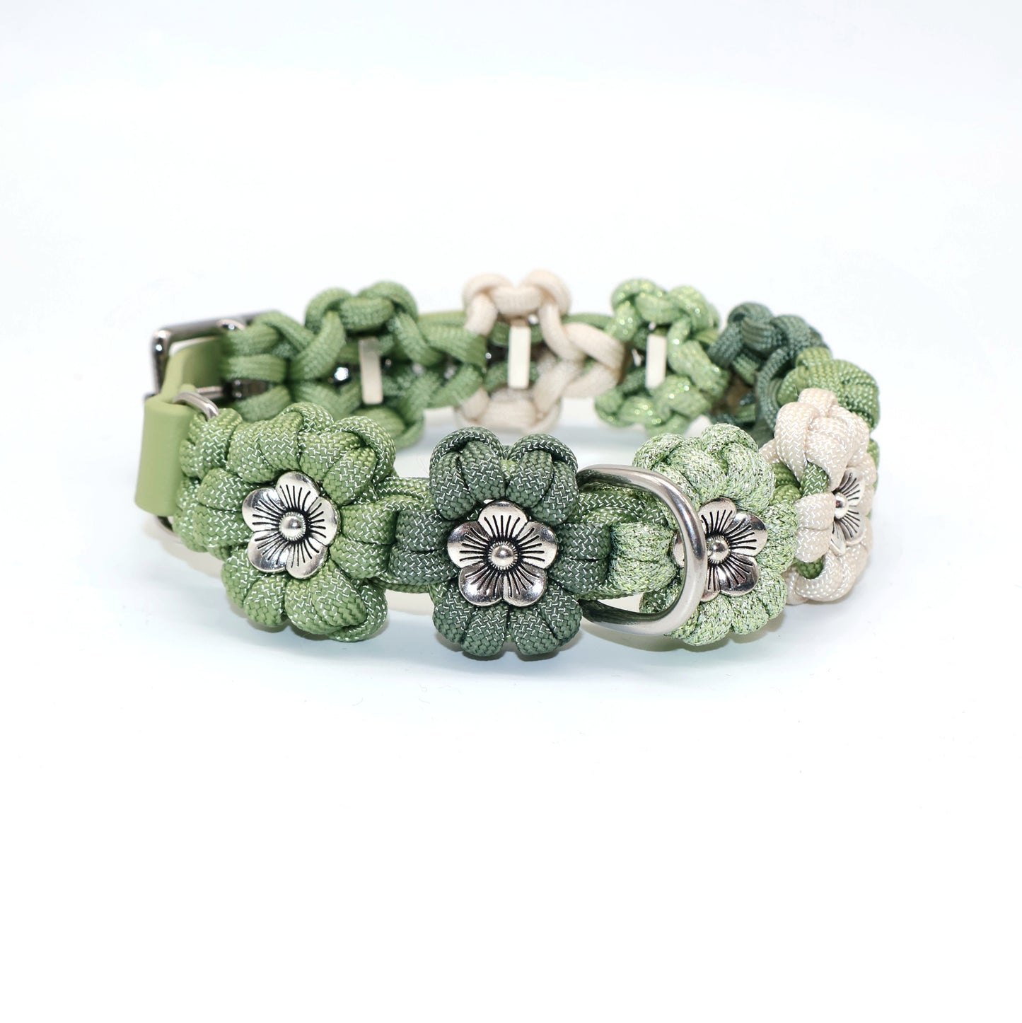 Blumen Halsband *Guacamole Glitzer & Foggy grün & Creme*