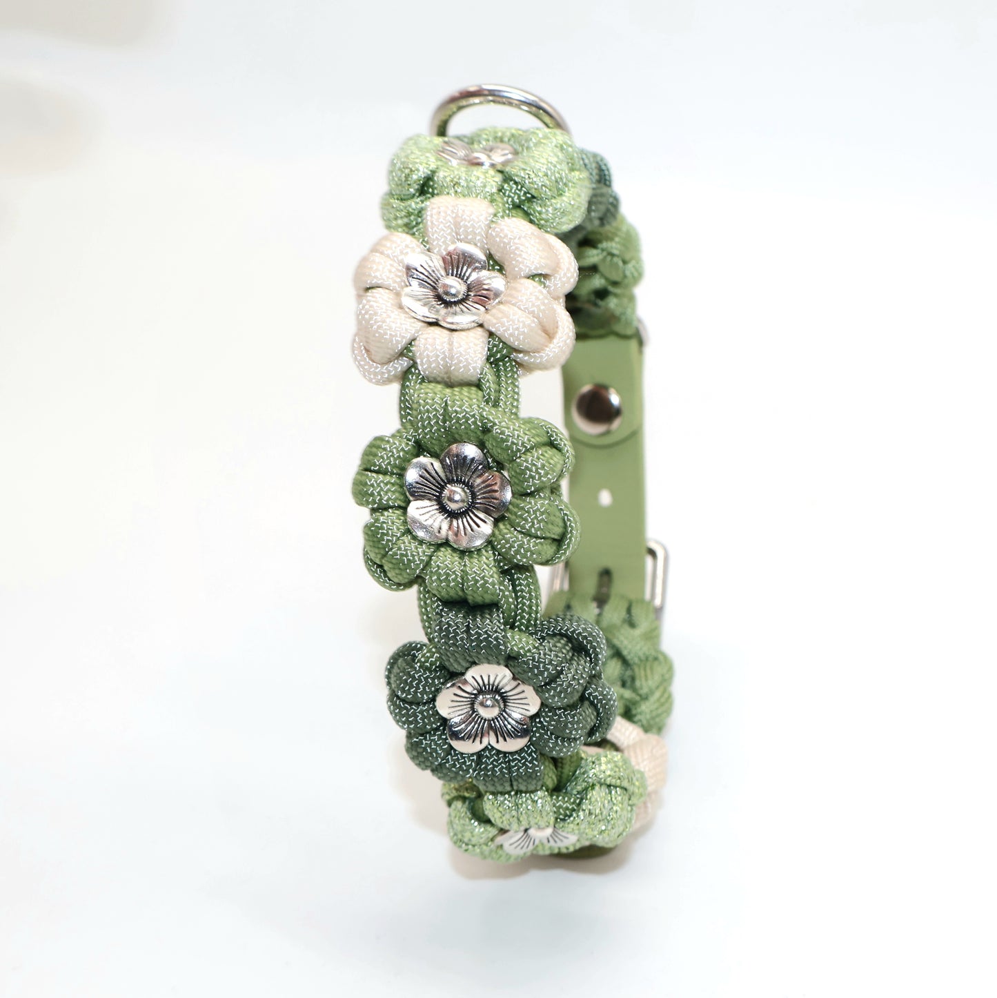 Blumen Halsband *Guacamole Glitzer & Foggy grün & Creme*