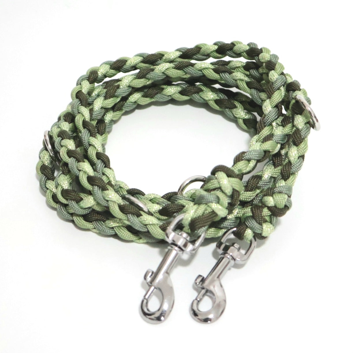 Handgeflochtene Paracord Leine *Guacamole Glitzer-Foggy-oliv*