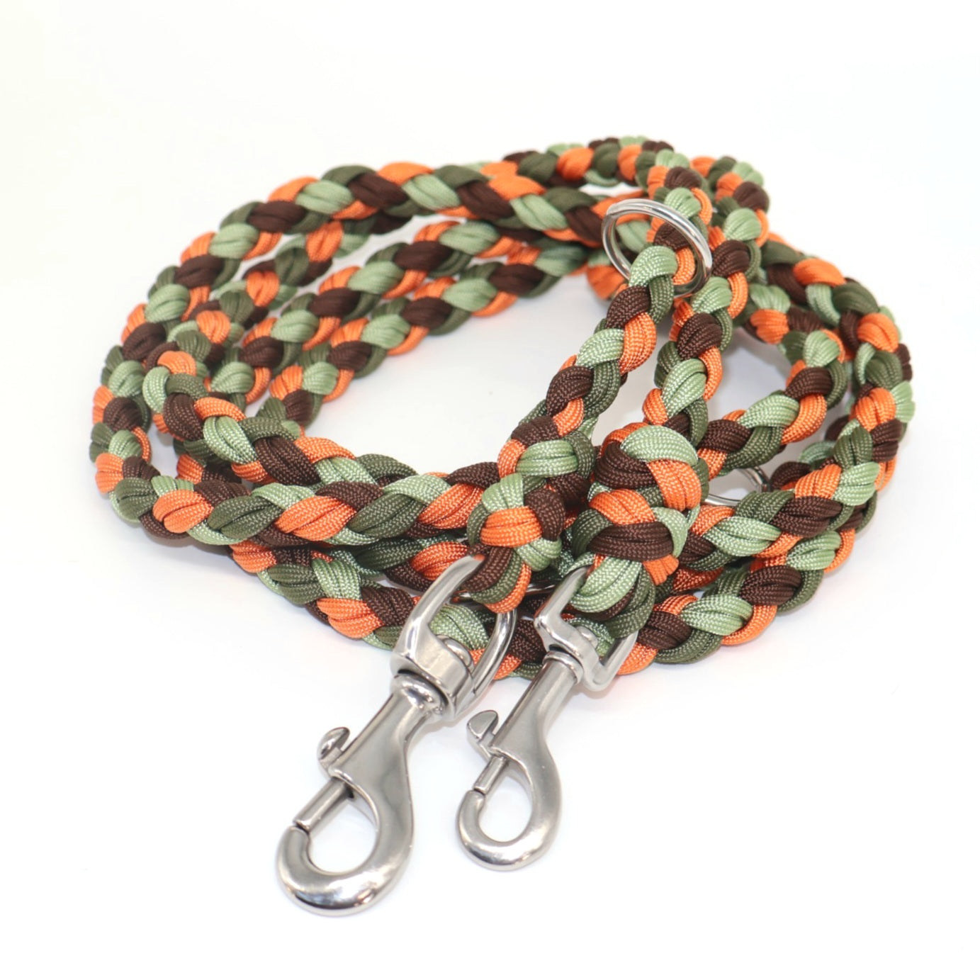 Handgeflochtene Paracord Leine *Guacamole & Oliv & Fox Orange & Nuss*