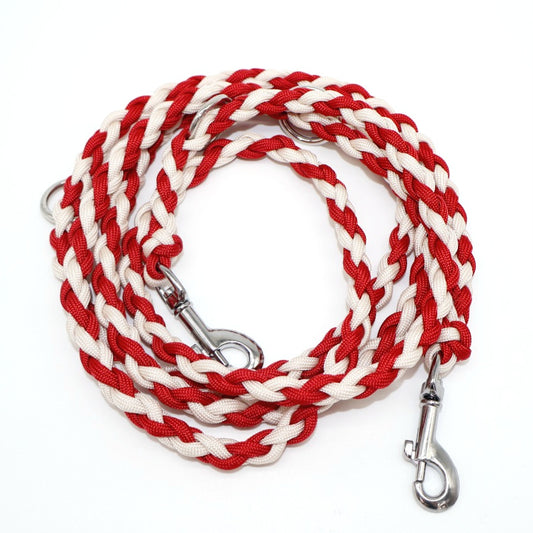 Handgeflochtene Paracord Leine *Rot-Creme*