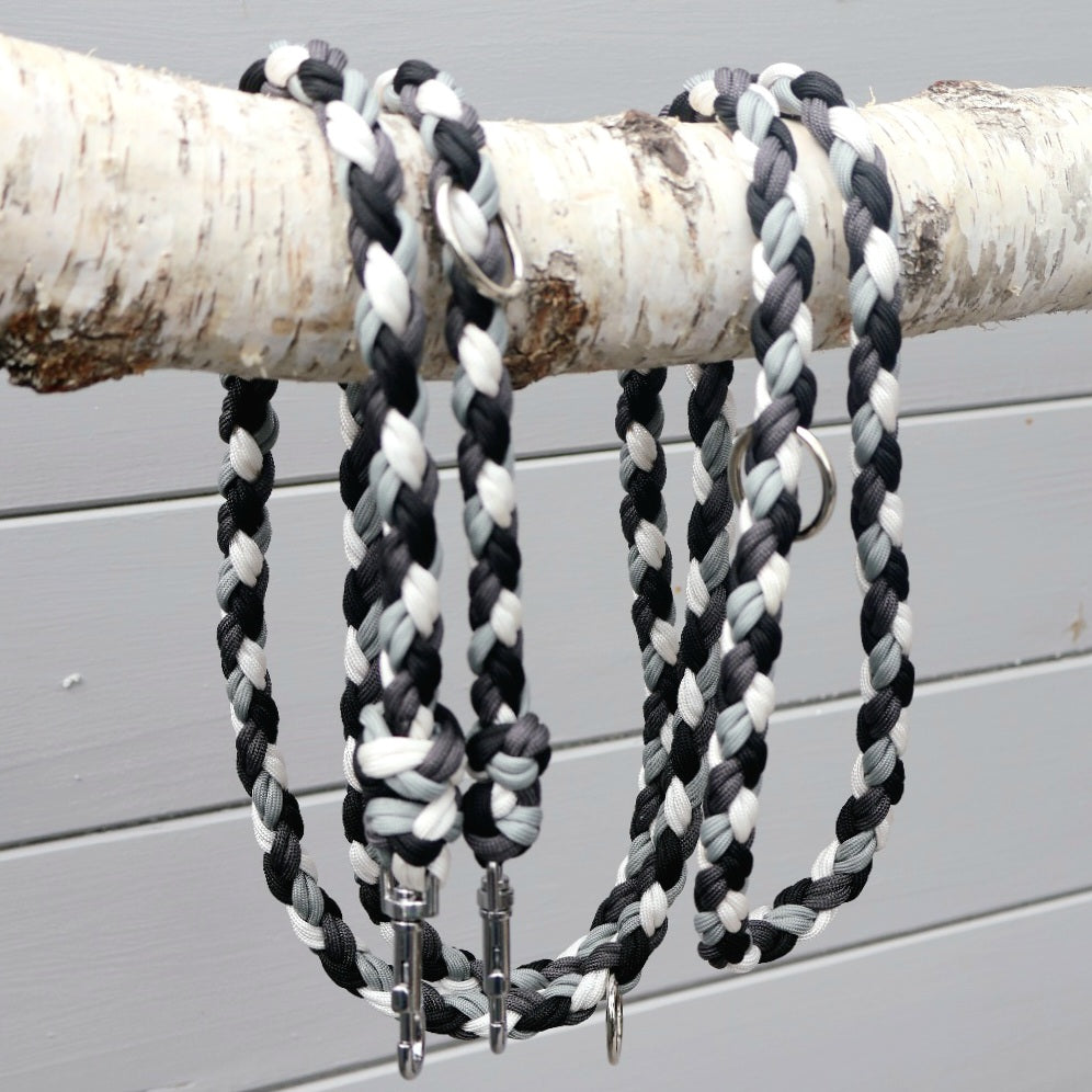 2,8m Handgeflochtene Paracord Leine *Schwarz-Weiß* bis 20kg geeignet