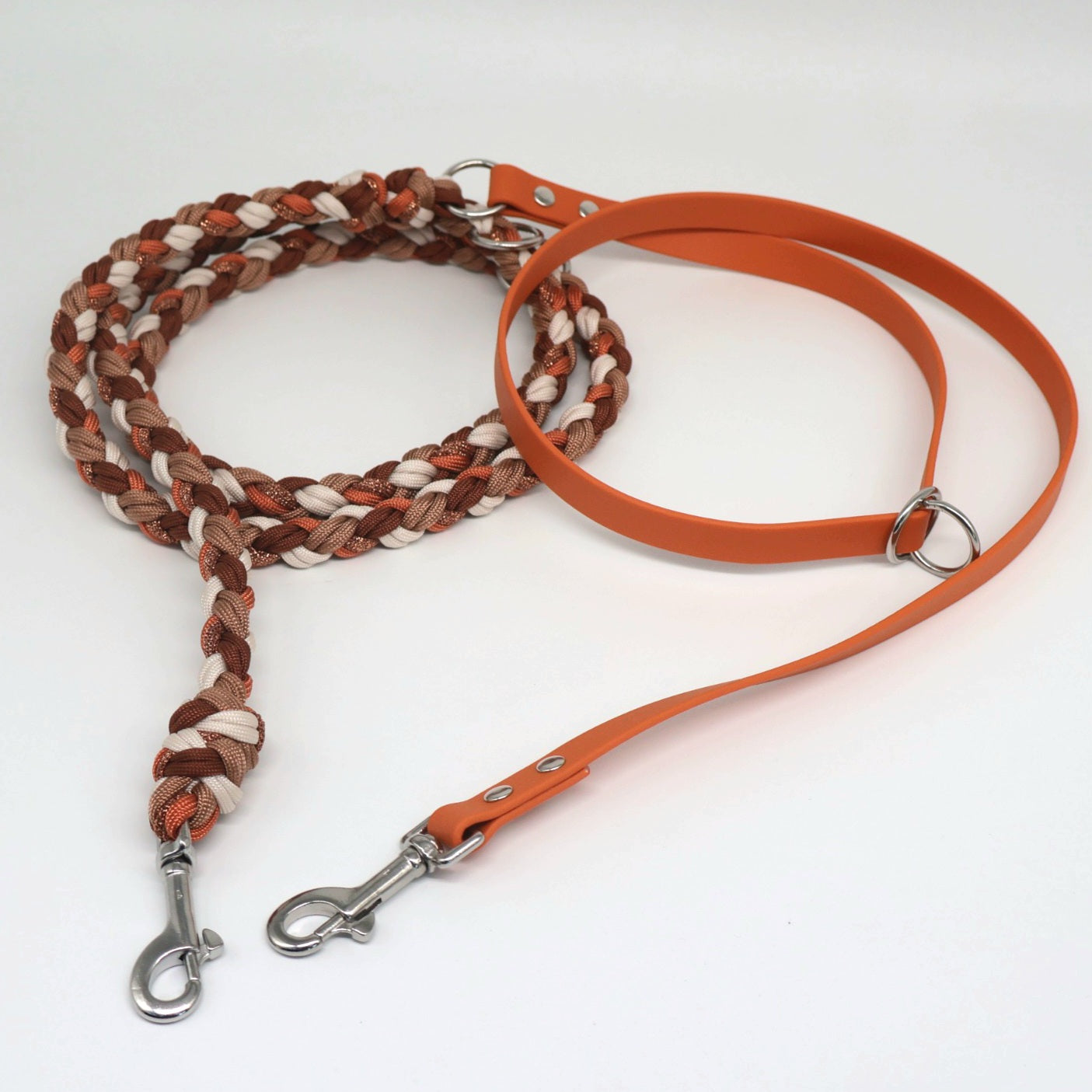 Paracord x Biothane Leash *Orange &amp; Bronze &amp; Rust &amp; Cream* 