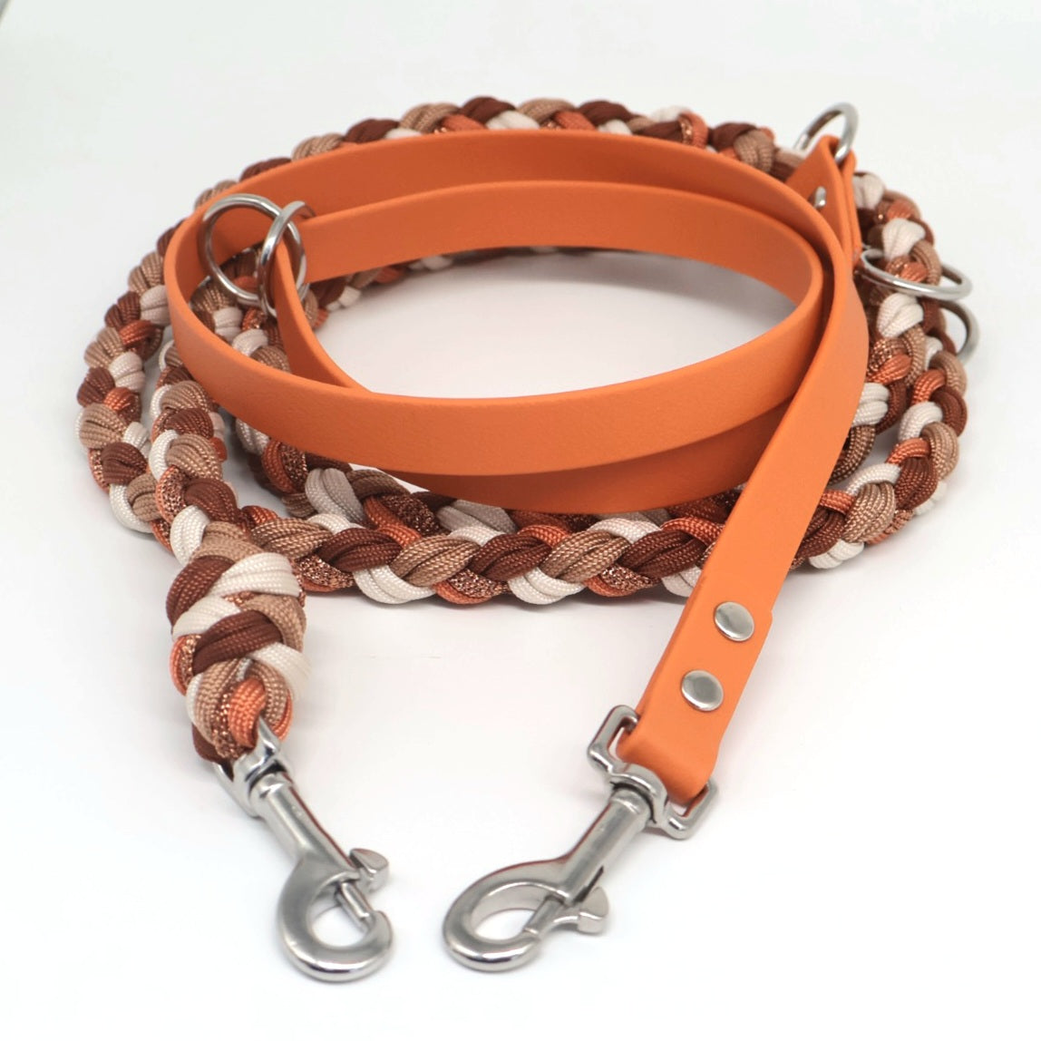 Paracord x Biothane Leash *Orange &amp; Bronze &amp; Rust &amp; Cream* 