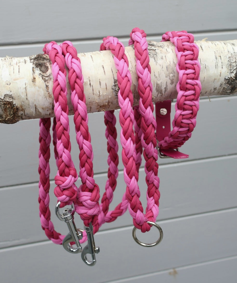 Handgeflochtene Paracord Leine *Fuchsia Bubble Gum*