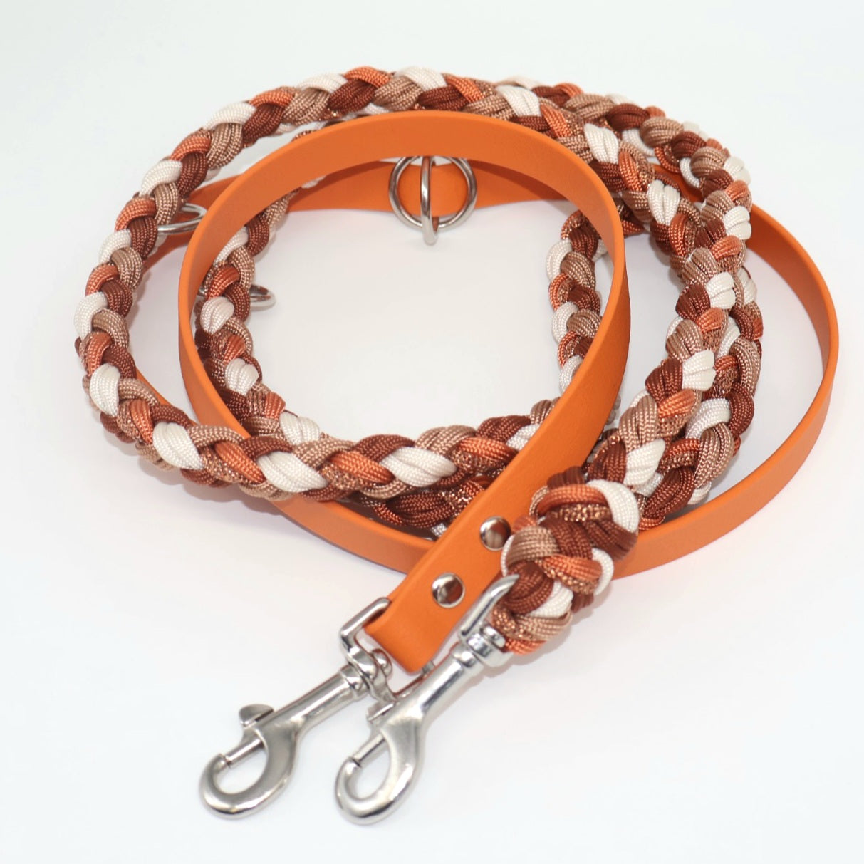 Paracord x Biothane Leash *Orange &amp; Bronze &amp; Rust &amp; Cream* 